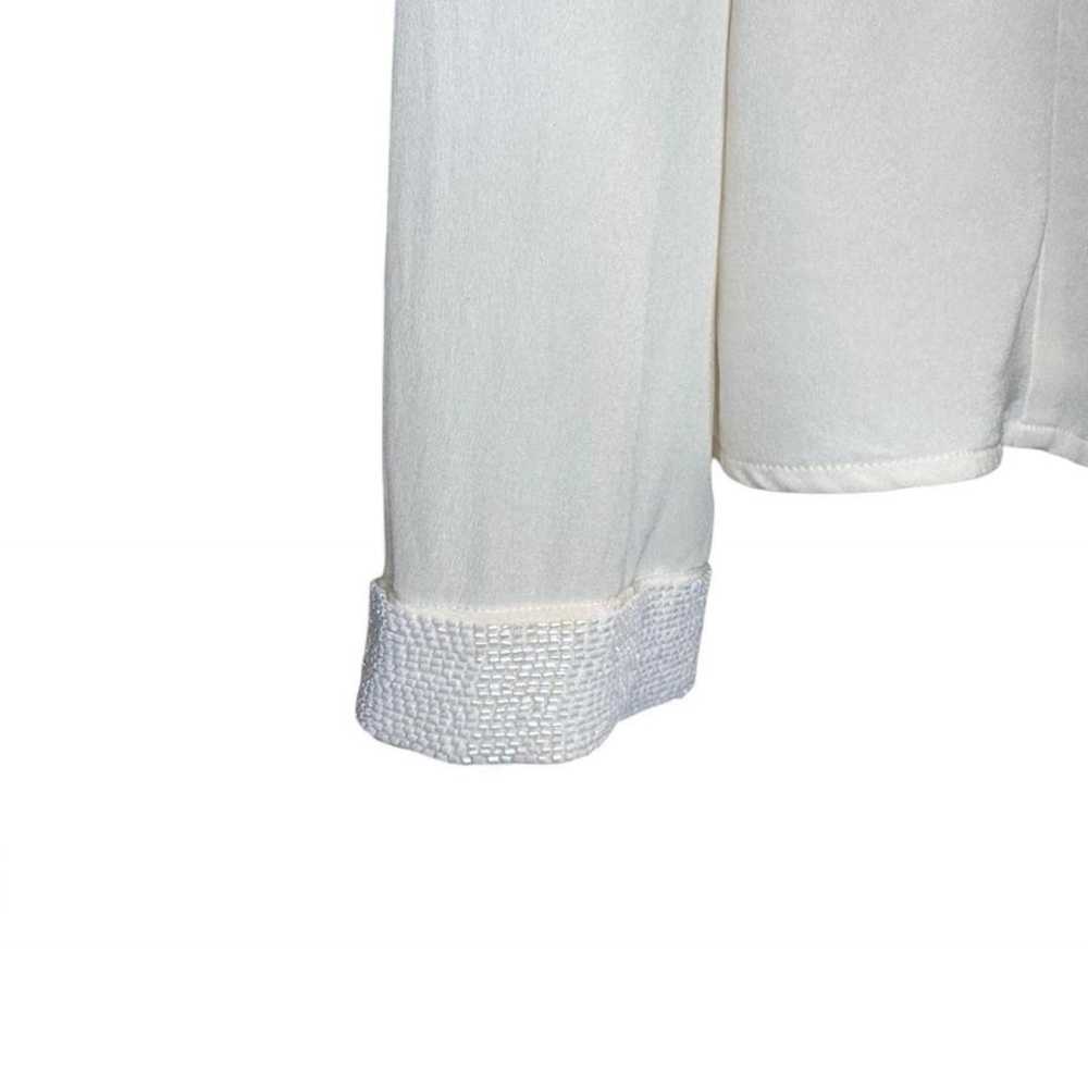 Talbots Pure Silk Cream Blouse with Beaded Collar & Cuffs quiet luxury fancy - Picture 5 of 8